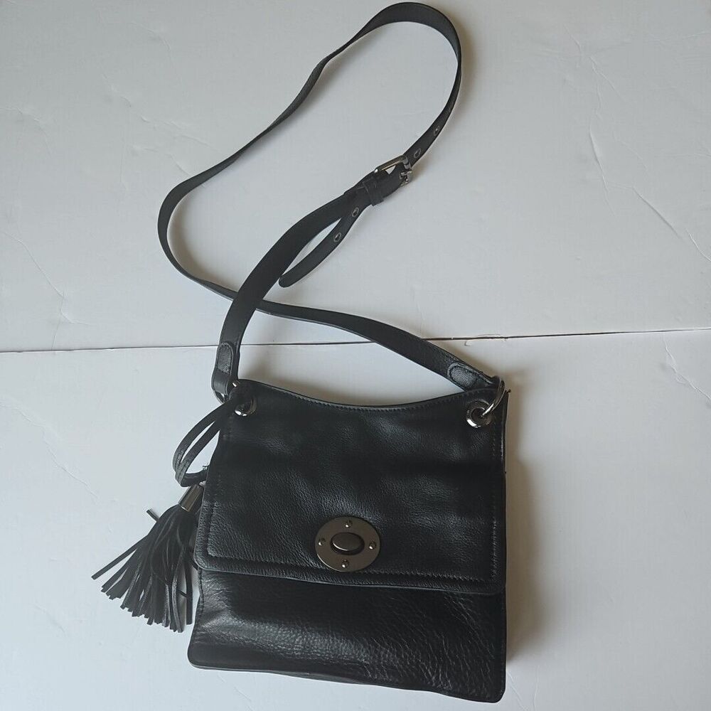 CLEMENTS RIBIERO 'Black' Leather Handbag  Tassle Shoulder bag  Classic Crossbody